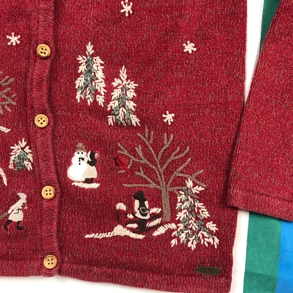 Vintage 90s Northern Reflections Embroidered Winter Cardigan Snowman - Picture 2 of 5